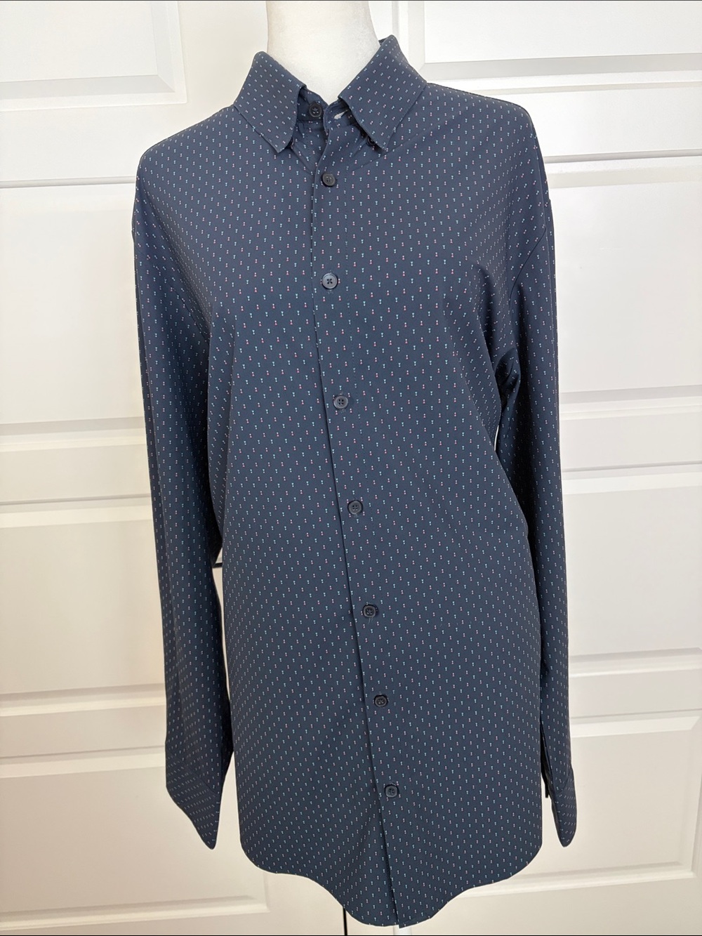 Mizzen+Main Navy Microdot Long-Sleeve Button Shirt